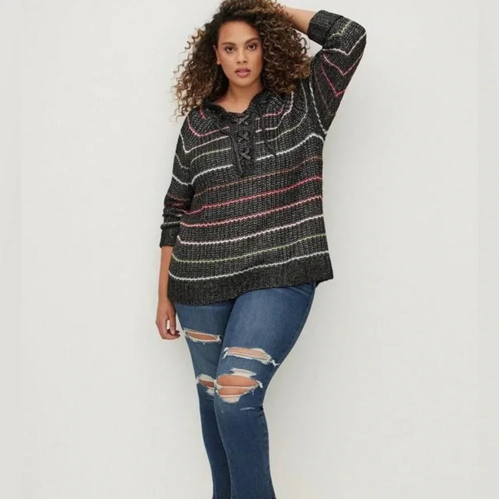 Torrid Chunky Striped Pullover Hooded Raglan Sweater Torrid Size 1